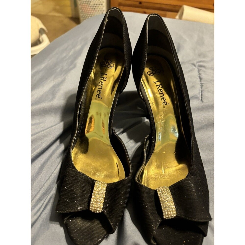 J.Renee Skylar Black Glitter Peep-toe pump. Sized 9w